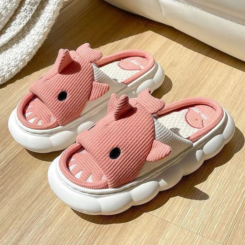 image-Xiaosha Thick-Soled Cotton Linen Slippers - Grey Size 44-45