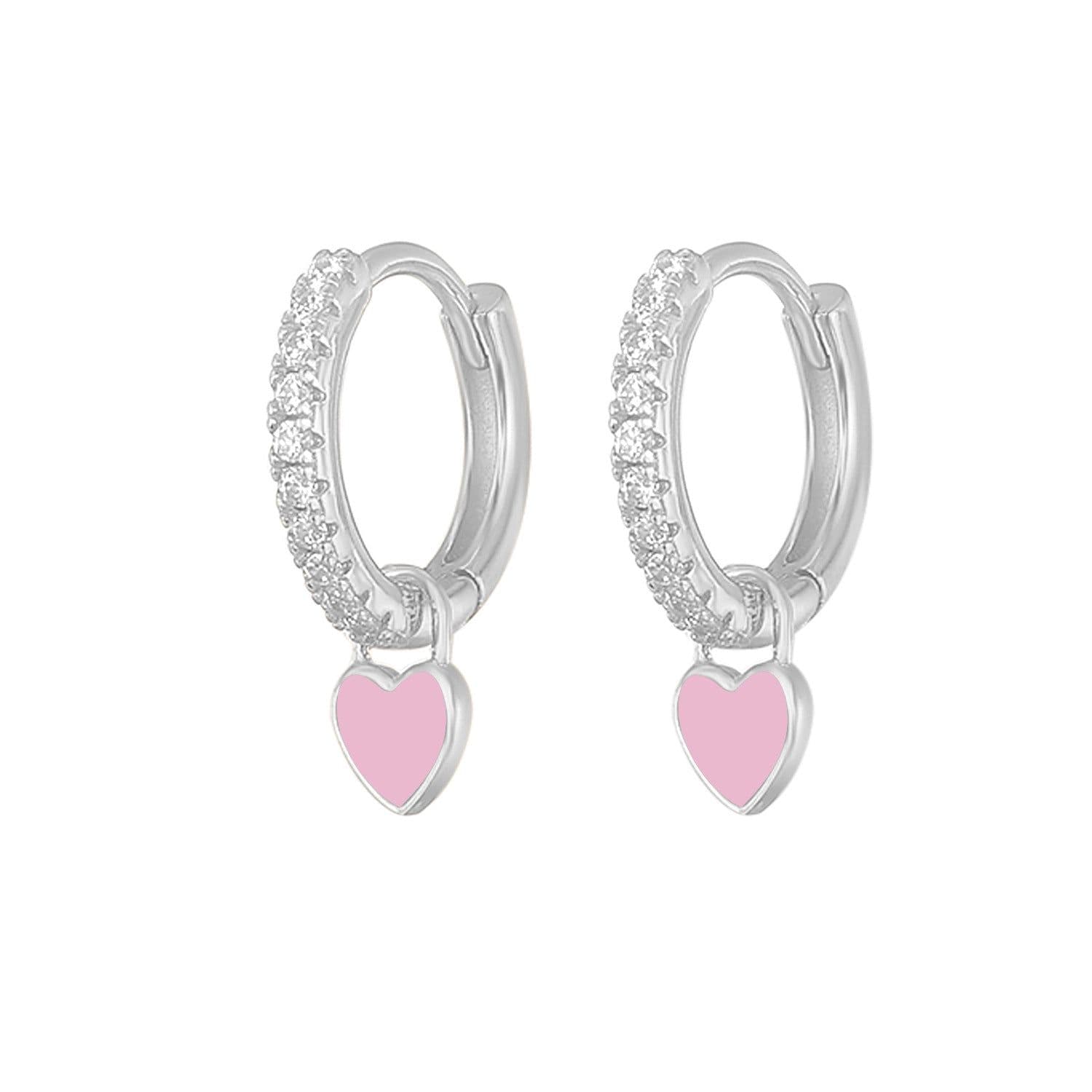 image-S925 Heart-Shaped Earrings - Platinum-White Oil Drop