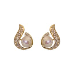 image-Mermaid Pearl Zircon Fishtail Water Drop Earrings - Gold Electroplated Silver