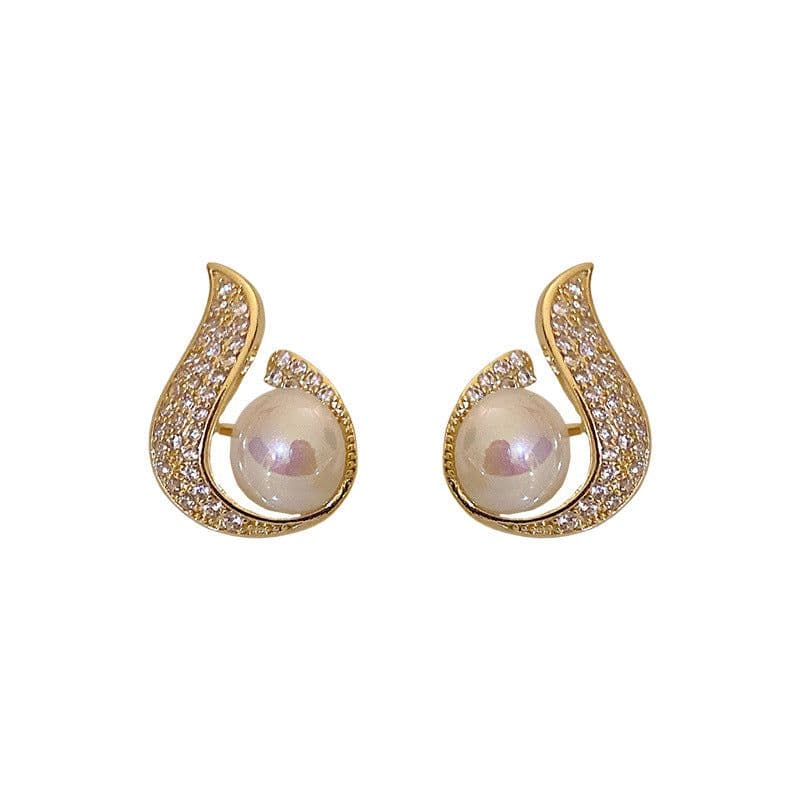 image-Mermaid Pearl Zircon Fishtail Water Drop Earrings - Gold Electroplated Silver
