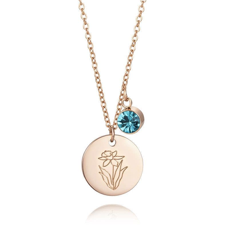 image-Source Manufacturer Fashion Stainless Steel Necklace European and American Flower Twelve Birthstone Necklace Jewelry Female Titanium Steel Necklace