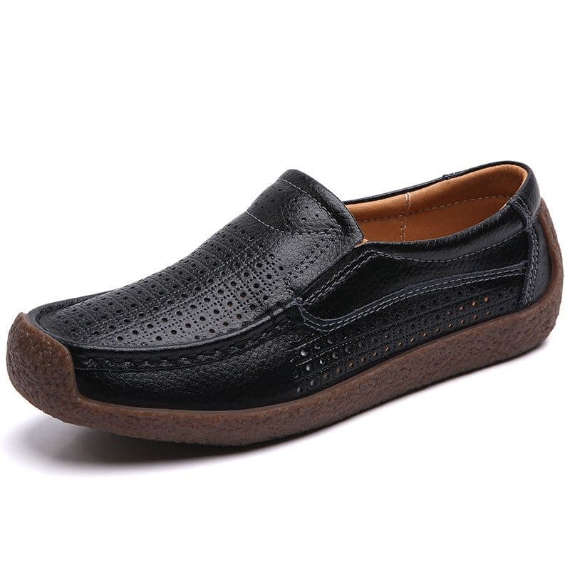 image-Women's Cowhide Loafers, Flat Heel, Casual Bean Shoes, Sizes 35-43, Low Top
