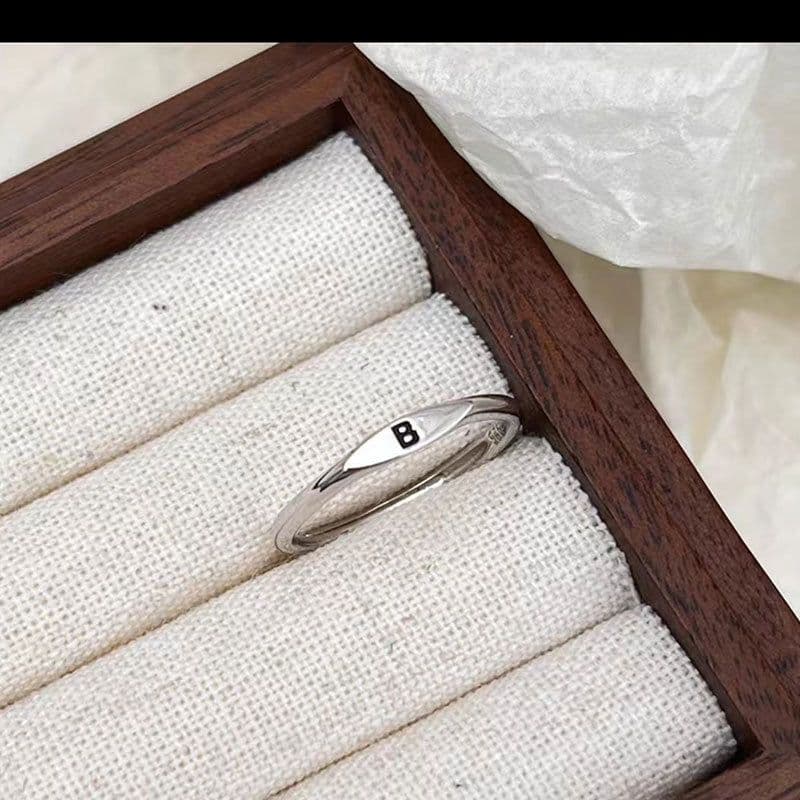 image-S925 Sterling Silver Letter Ring - Adjustable