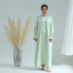 image-Loriya AliExpress Amazon Dubai Daily Solid Color Beaded Small Trumpet Sleeve Dress Robe LR633