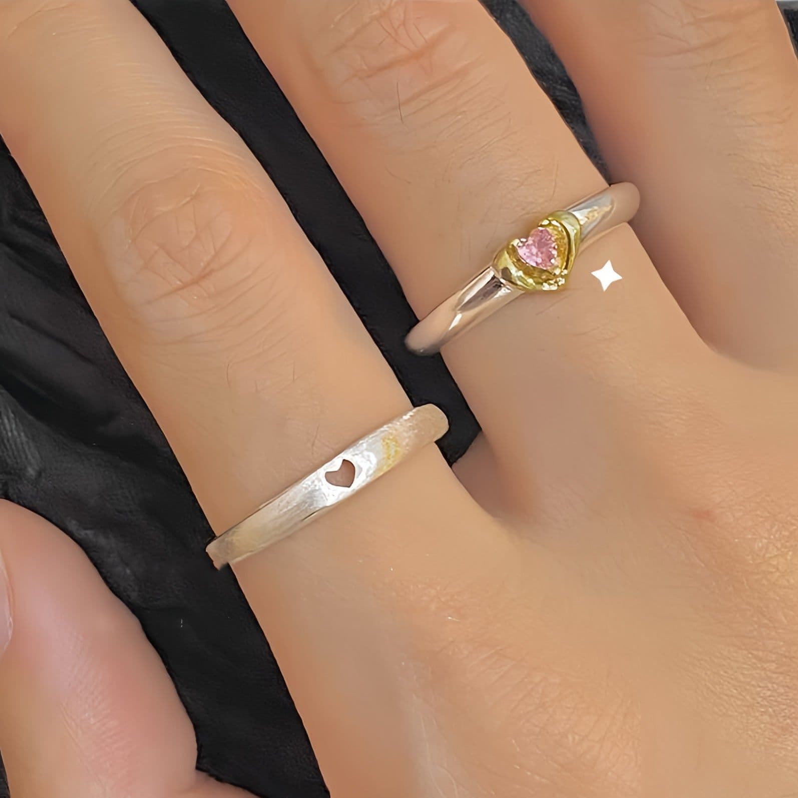 image-Moonstone Geometric Rings 2-Piece Set - Simple Fashion Jewelry for Women