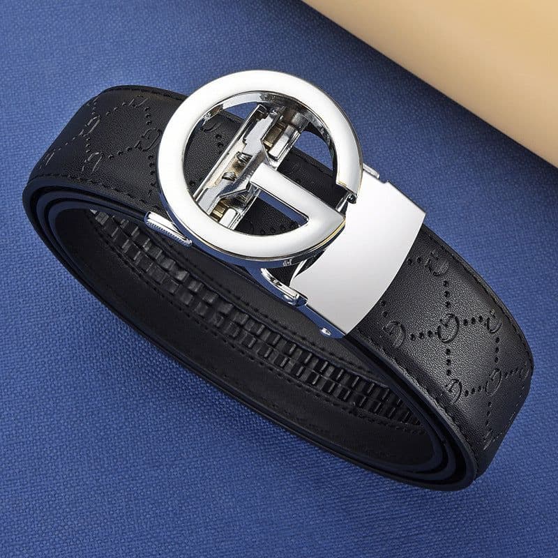 image-Men's Leather Belt Automatic Buckle GG Gun-CC
