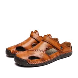 image-Men's Sandals - Large Size, Breathable, Yellow Brown Leather, Outdoor Hiking