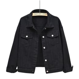 image-Women's Denim Jacket - Dark Blue Short Casual