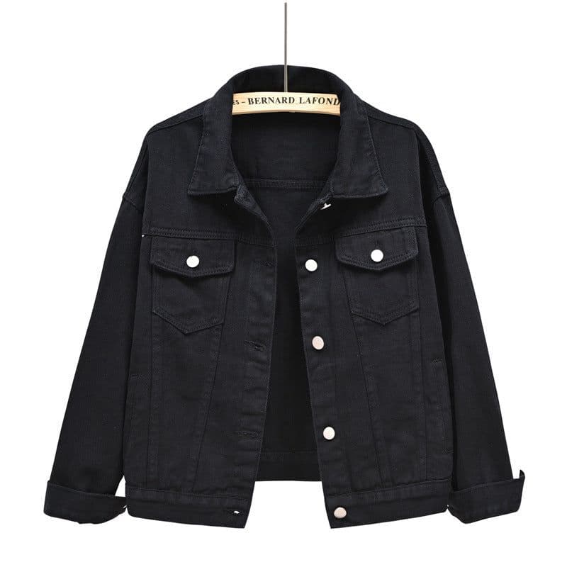image-Women's Denim Jacket - Dark Blue Short Casual