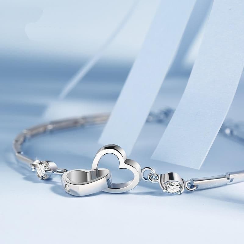 image-Double Heart Bracelet - Women's Simple Jewelry, Heart-Shaped, SL118