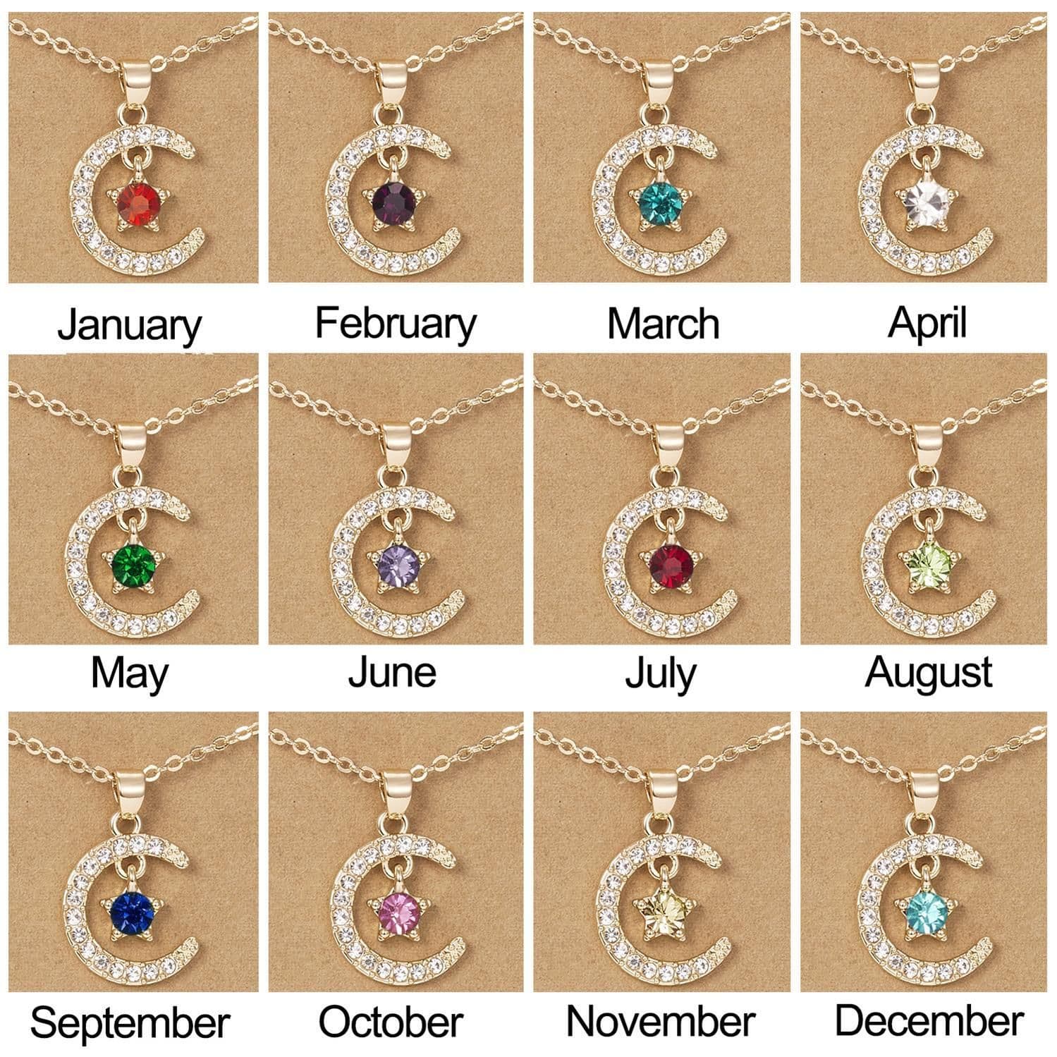 image-Birthstone Necklace - December Turquoise Star Moon