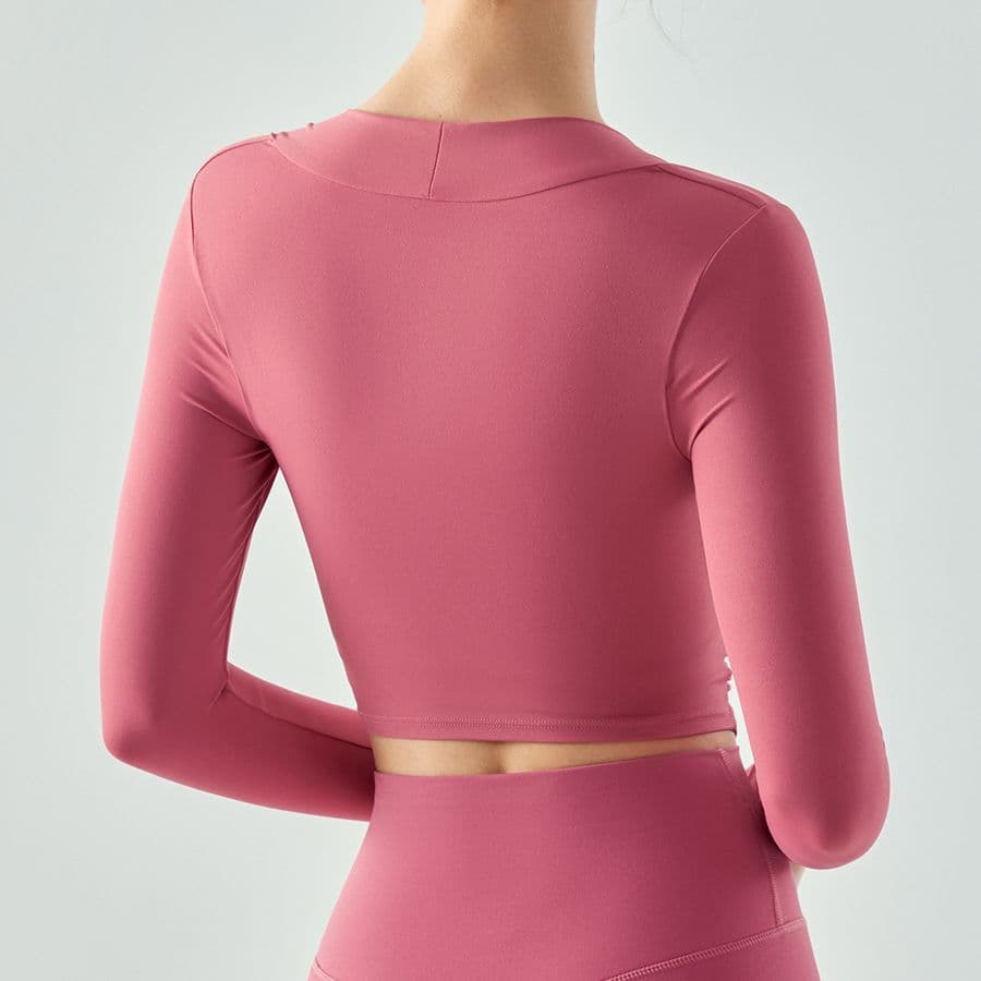 image-Yoga Long-Sleeved Fitness Top - Pleated Slim Running Top