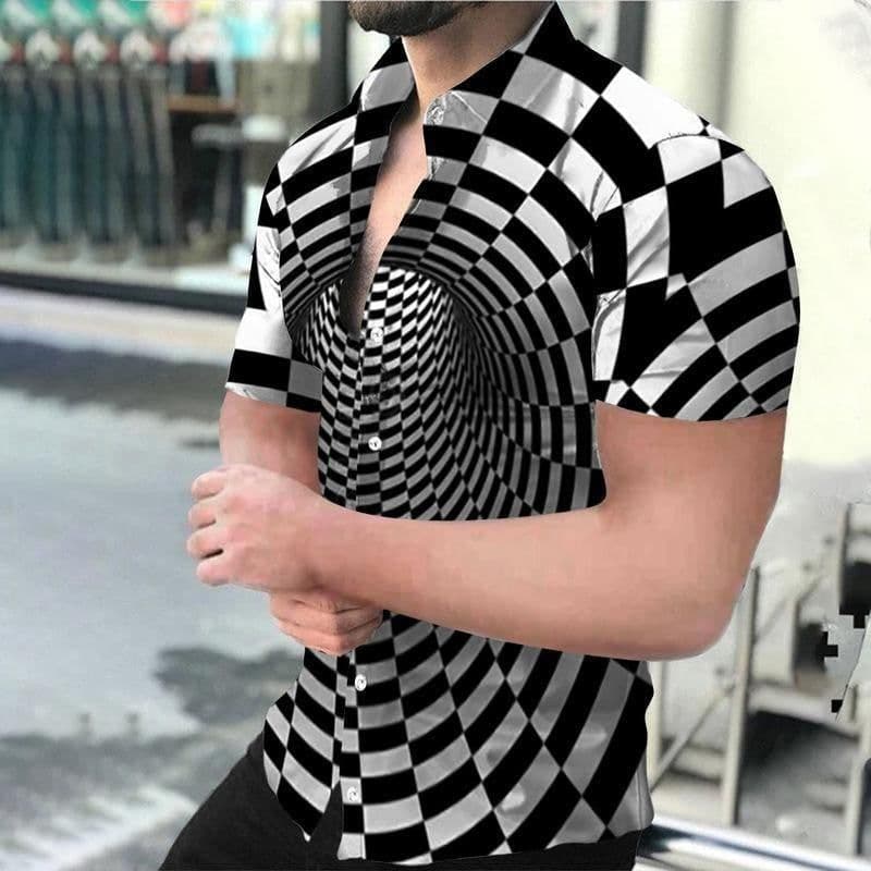 image-2022 new Amazon cross-border men's shirt 3D digital vortex short-sleeved shirt men's beach independent station shirt
