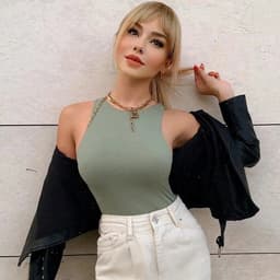 image-Jumpsuit Top for Women - 2022 Off-Neck Solid Color, Sleeveless, High Waist