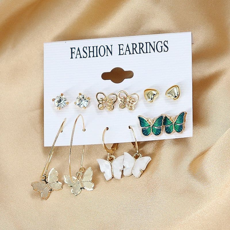 image-European and American cross-border earrings retro alloy butterfly snake earrings creative simple acrylic earrings set