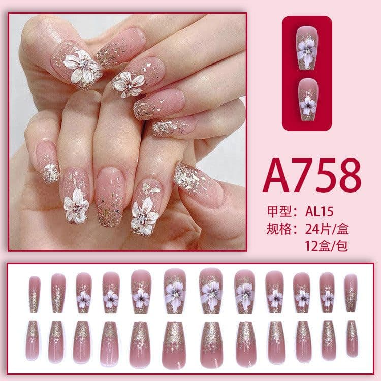 image-Fresh French flowers, cute ins wind, ice and transparent stars, long style, short style, white, high-end manicure and wearable nails