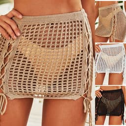 image-Knitted Beach Skirt Women - Hollow Drawstring