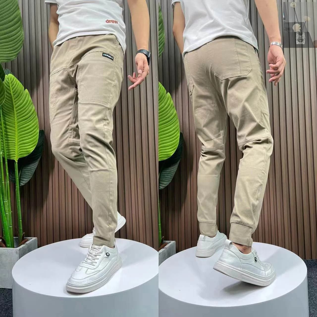 image-Men's Casual Pants - Black Straight Fit High Elastic