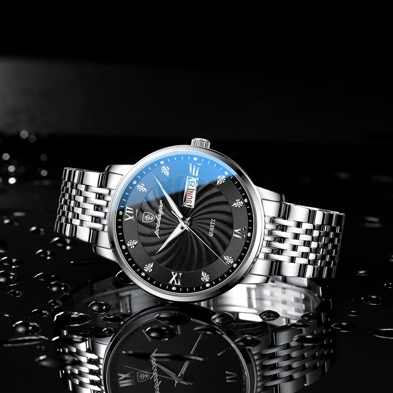 image-POEDAGAR Men's Watch 42mm Waterproof Stainless Steel