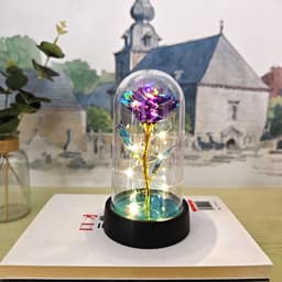 image-Gold Foil Rose in Glass Dome - Preserved Flower Decor