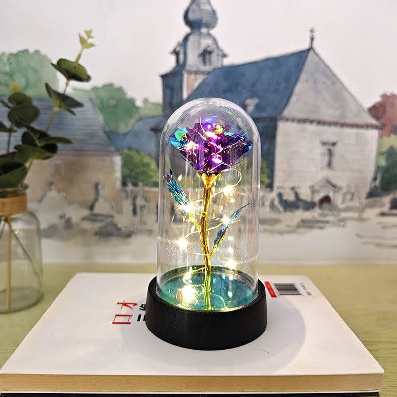 image-Gold Foil Rose in Glass Dome - Preserved Flower Decor