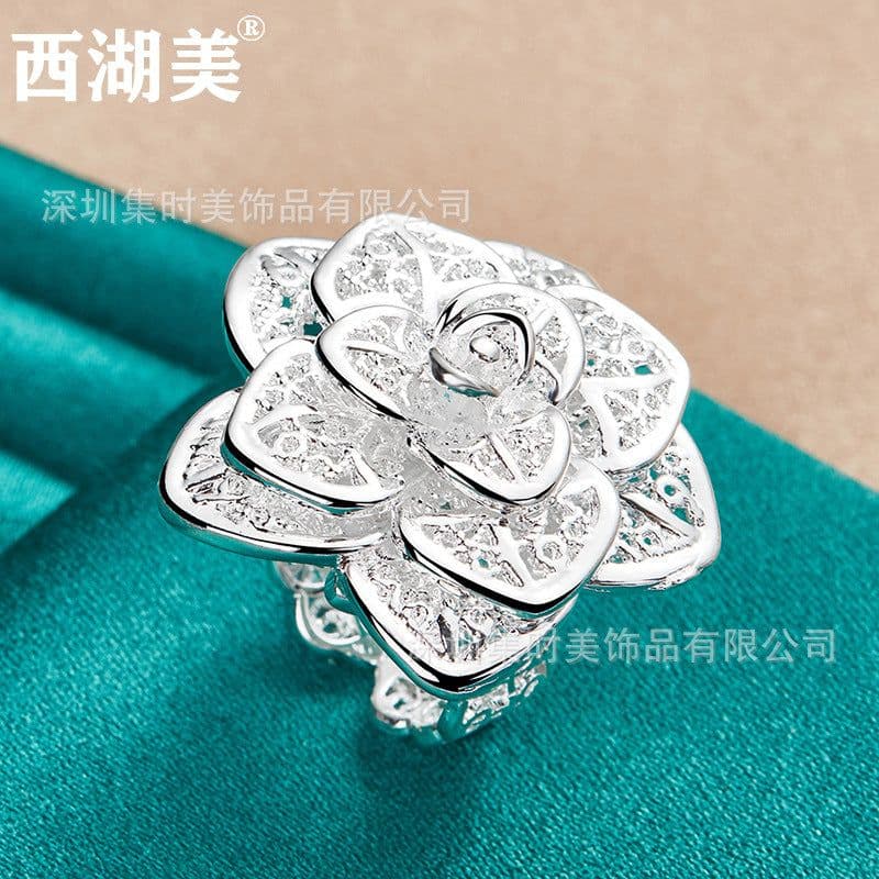image-Xihumei Silver Three-Layer Wreath Open Ring Women's Jewelry