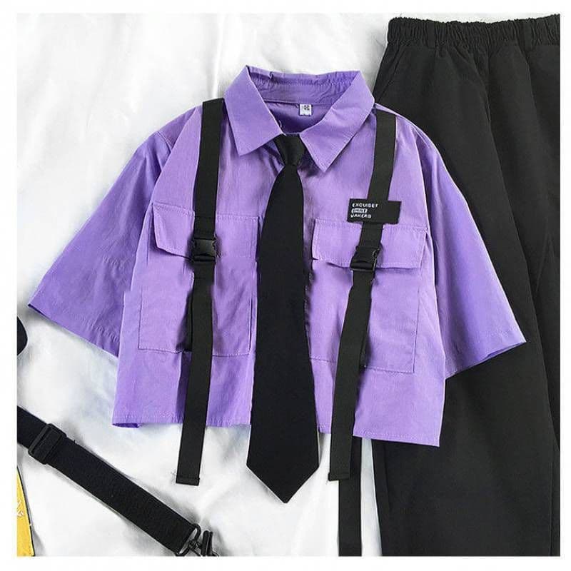 image-Korean Style Female Student Summer Suit - Black XL Urban Commuting Two-Piece Set