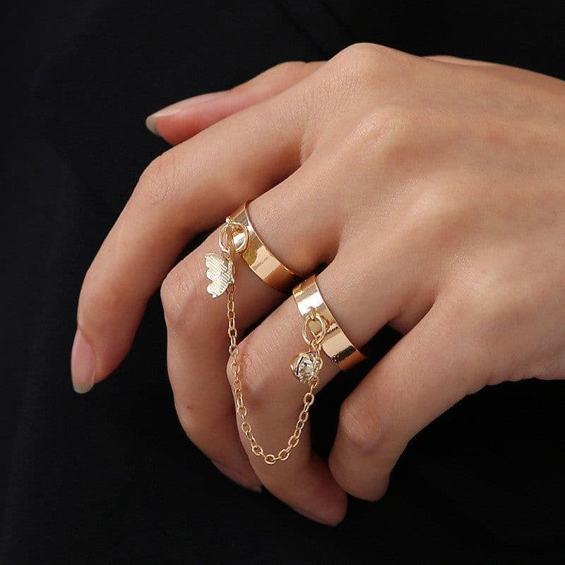 image-Moonstone Geometric Rings 2-Piece Set - Simple Fashion Jewelry for Women