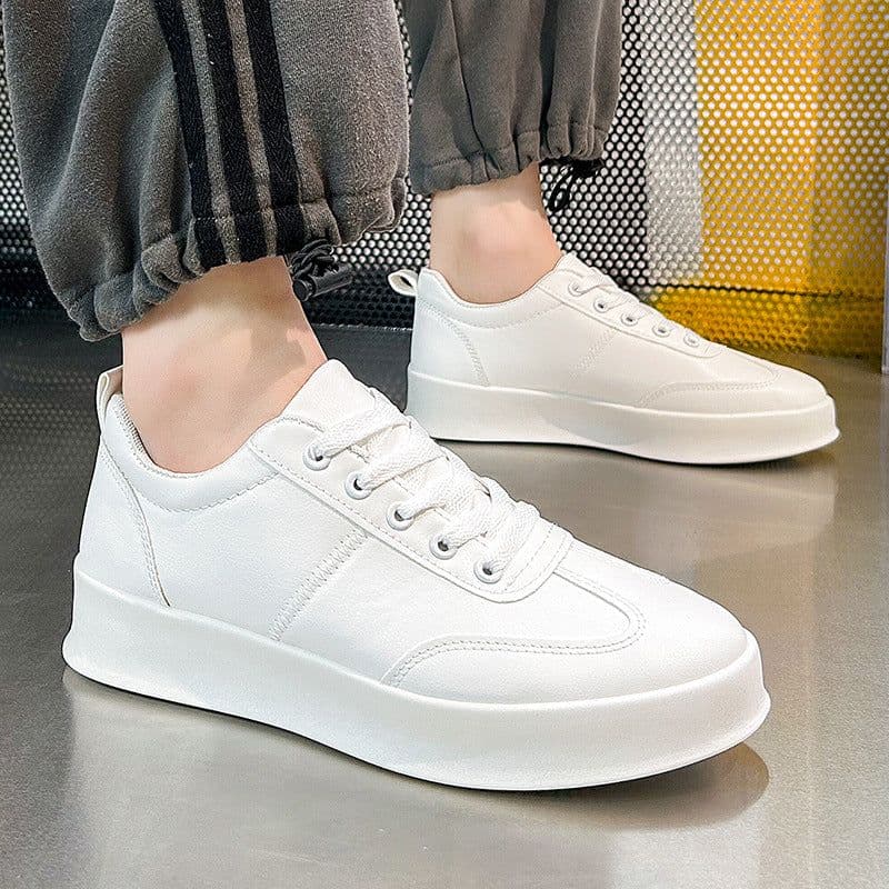image-Men's White Low Top Sneakers - Breathable Casual Shoes