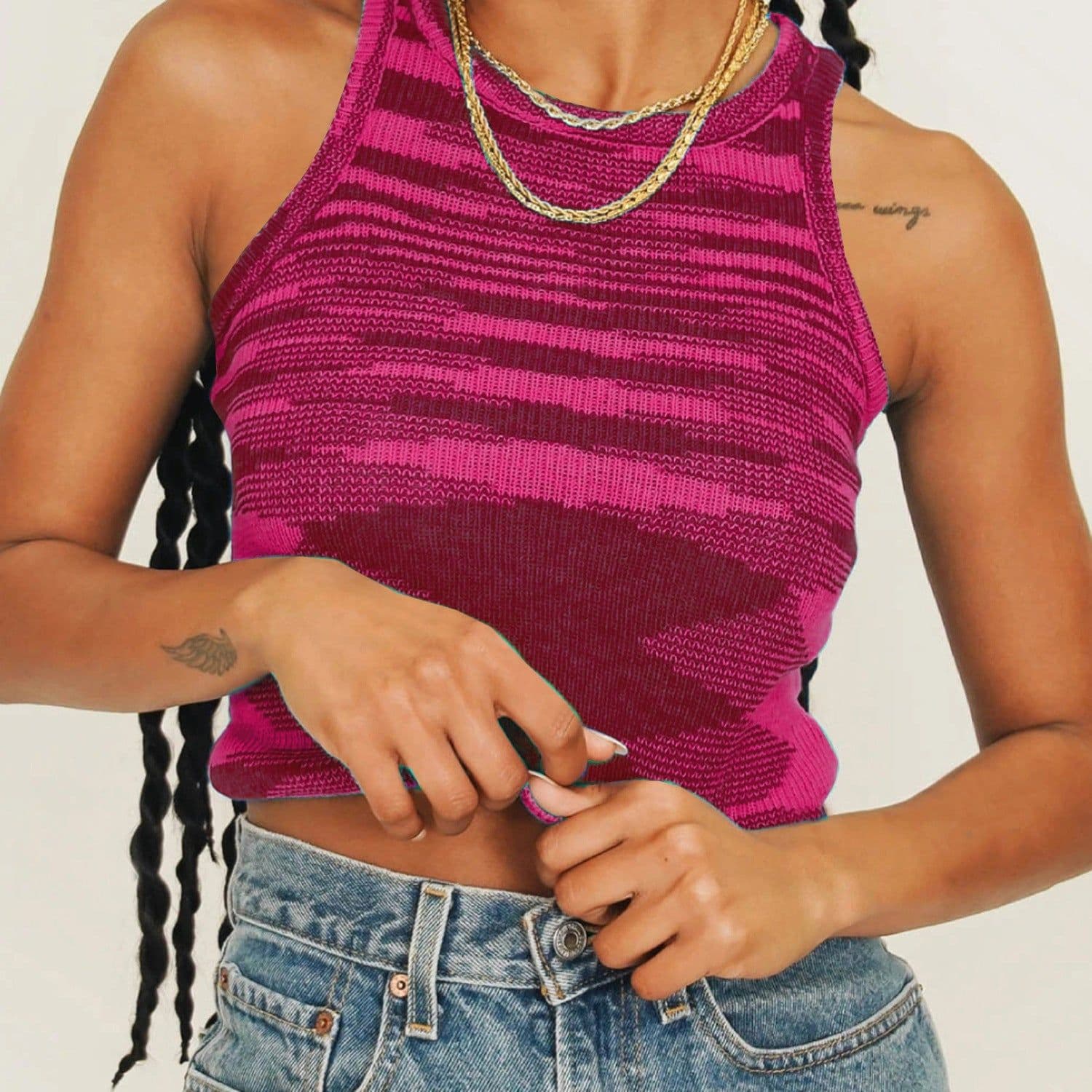 image-Women's Wool Knit Tank Top - Rose Red XL Slim