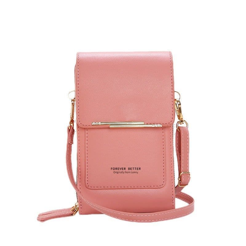 image-Women's PU Leather Crossbody Phone Bag - Brown Sequin