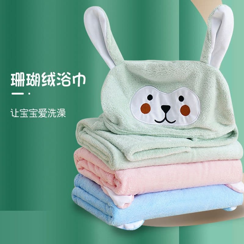 image-Bo Chuhui Long-eared Monkey Hooded Bathrobe - Purple Coral Fleece