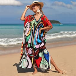 image-European & American Beach Blouse Skirt - Rayon, Green Heart, One Size Fits All