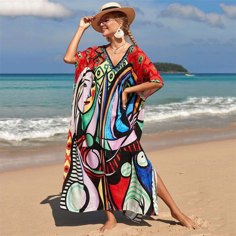 image-European & American Beach Blouse Skirt - Rayon, Green Heart, One Size Fits All