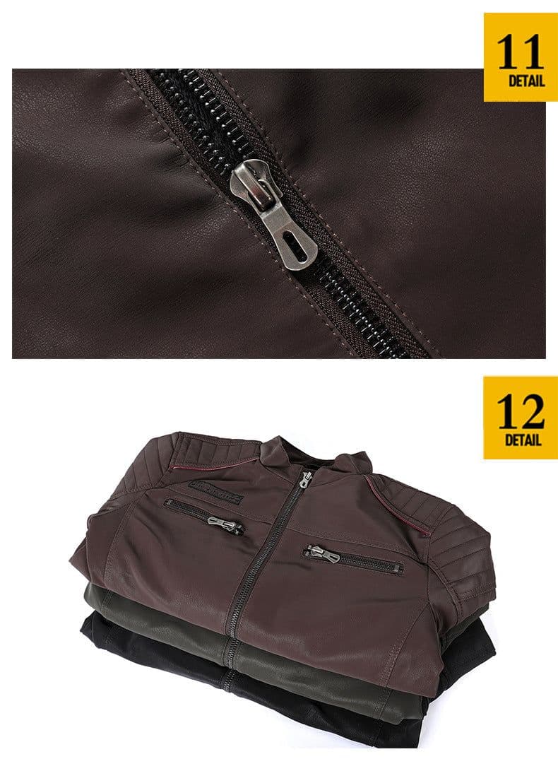 image-Men's PU Leather Jacket - Slim Fit Vintage Black