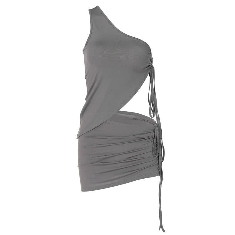 image-Women's Two-Piece Set - One-Shoulder Vest & Skirt
