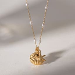 image-Pearl Starfish Shell Necklace - Stainless Steel Women's