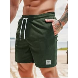 image-Men's Corduroy Shorts Blue Lace-Up Sports