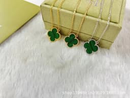 image-v gold 925 silver Fanjia four-leaf clover necklace high version women's thick plated 18k single flower pendant natural fritillary chalcedony