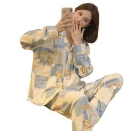 image-Women's Pajama Cardigan - Long Sleeve Milk Silk