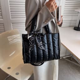 image-Cotton Tote Bag Women Camouflage Chain Shoulder Strap