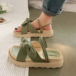 image-Roman Sandals - Beige Flat Bow Tie Summer