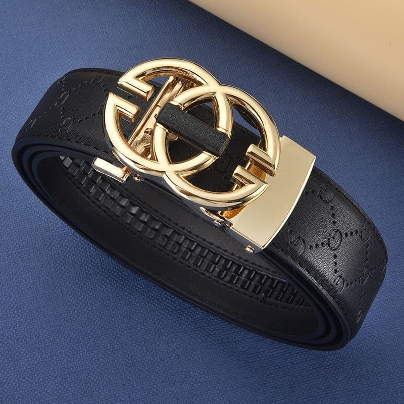 image-Men's Leather Belt Automatic Buckle GG Gun-CC