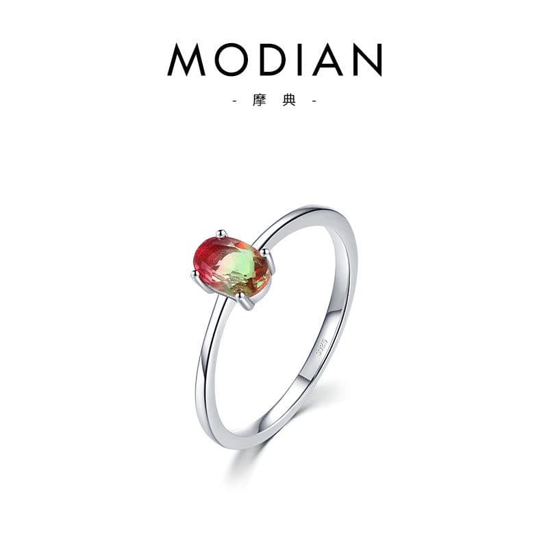image-Simple s925 sterling silver egg-shaped imitation Paraiba tourmaline ring female European and American INS popular fine ring cross-border jewelry