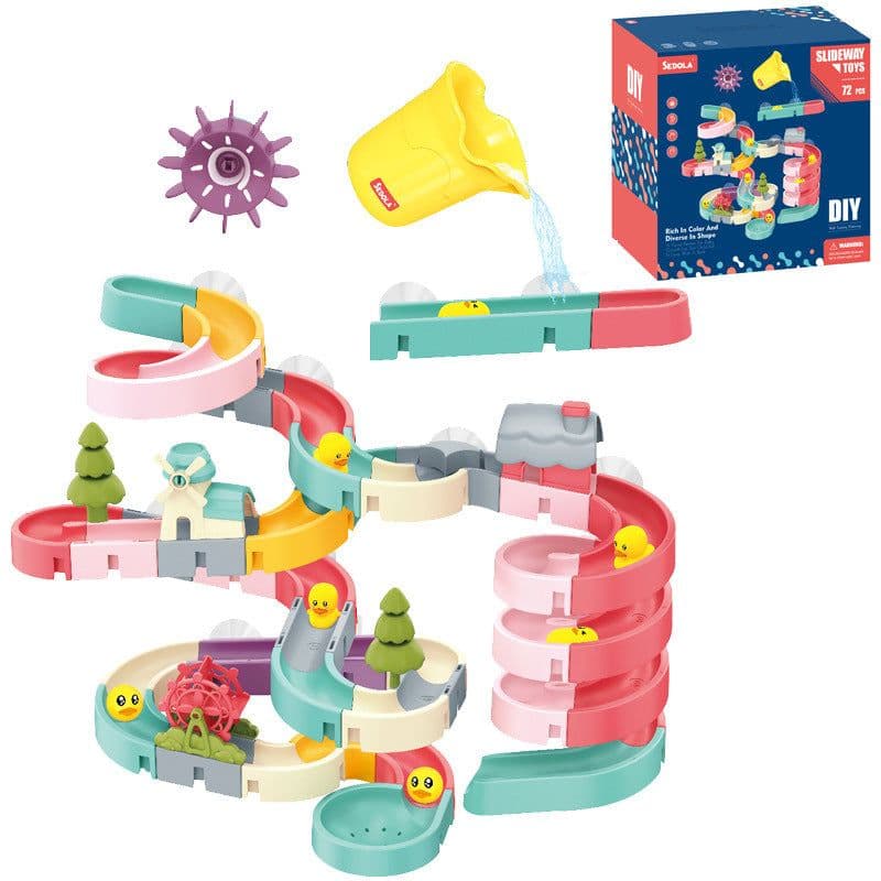 image-DIY Assembled Track Ball Sliding Sliding Fun Bath Toys Duckling Turning Fun Children's Bathroom Shower Playing Water Toys