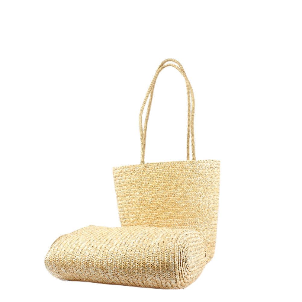 image-Straw Shoulder Bag Women - White Bucket Woven