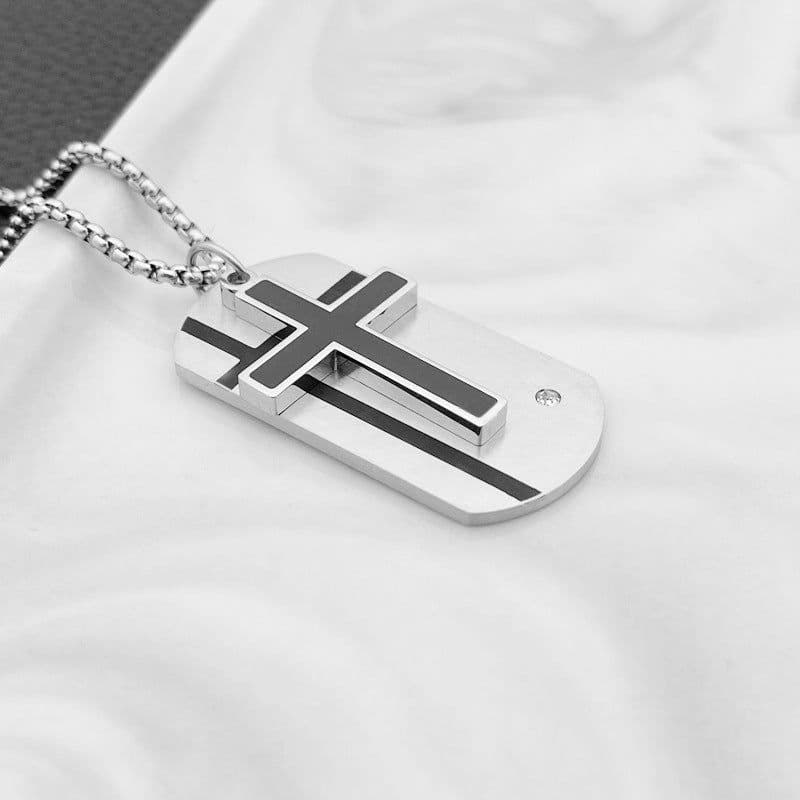 image-Men's Titanium Steel Cross Necklace Triple Use - Type B (63 characters)