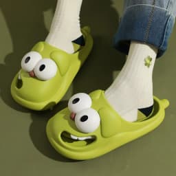 image-Big-Eyed Dog Slippers - Green PVC Unisex Size 36-37