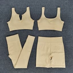 image-2021 Yoga Suit - Brown Four-Piece Set, Short Sleeve, Leggings, Size S