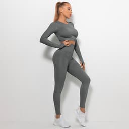 image-Women's High Waist Yoga Pants Two-Piece Set - Peach, XL